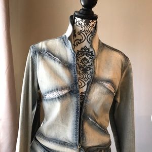 Two piece designer jean suit runs small